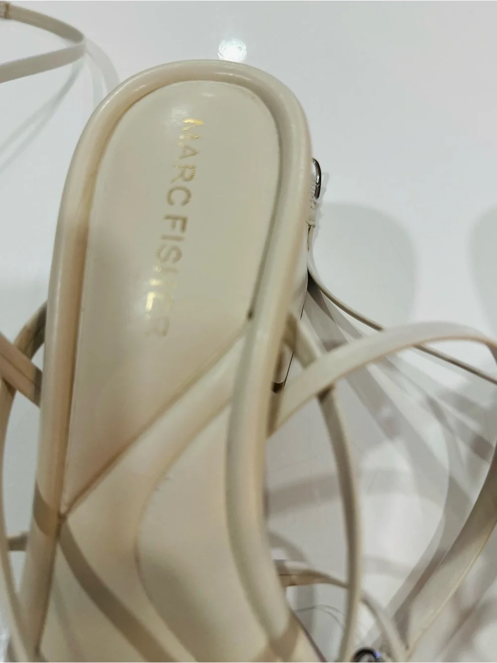 Marc Fisher Cream Strappy Square-Toe Heeled Sandal